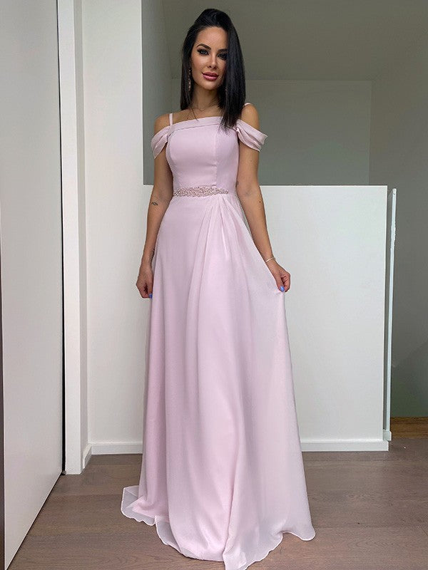 Chiffon Beading Straps Sleeveless Floor-Length Dresses